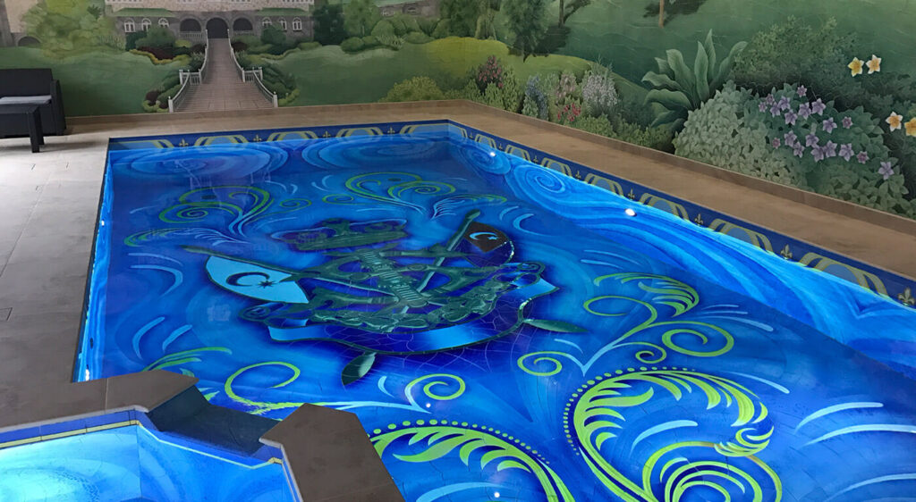 An indoor luxury Falcon Pool with a custom pool finishing