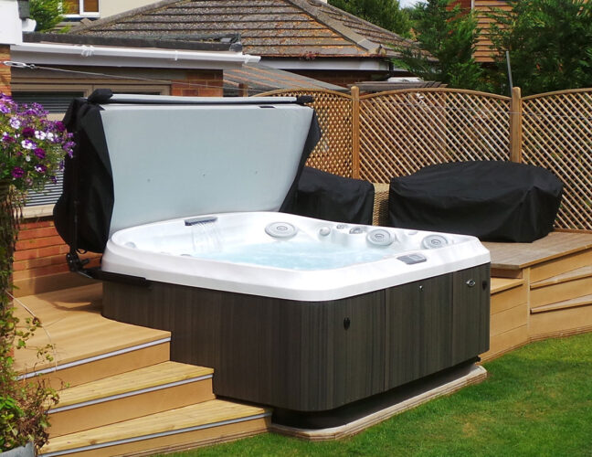 Hot tub with decking around it